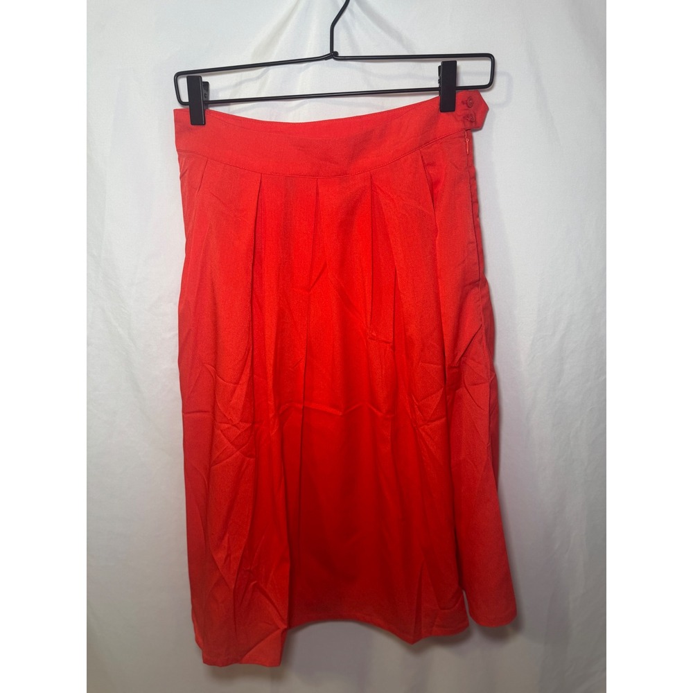 Red Pleated Midi Skirt L High Waist Preppy Holiday A-Line Vintage Tulip B NWOT